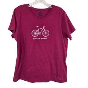 Life Is Good Womens Cranberry Crusher Tee Spokes Woman Bicycle Size Large